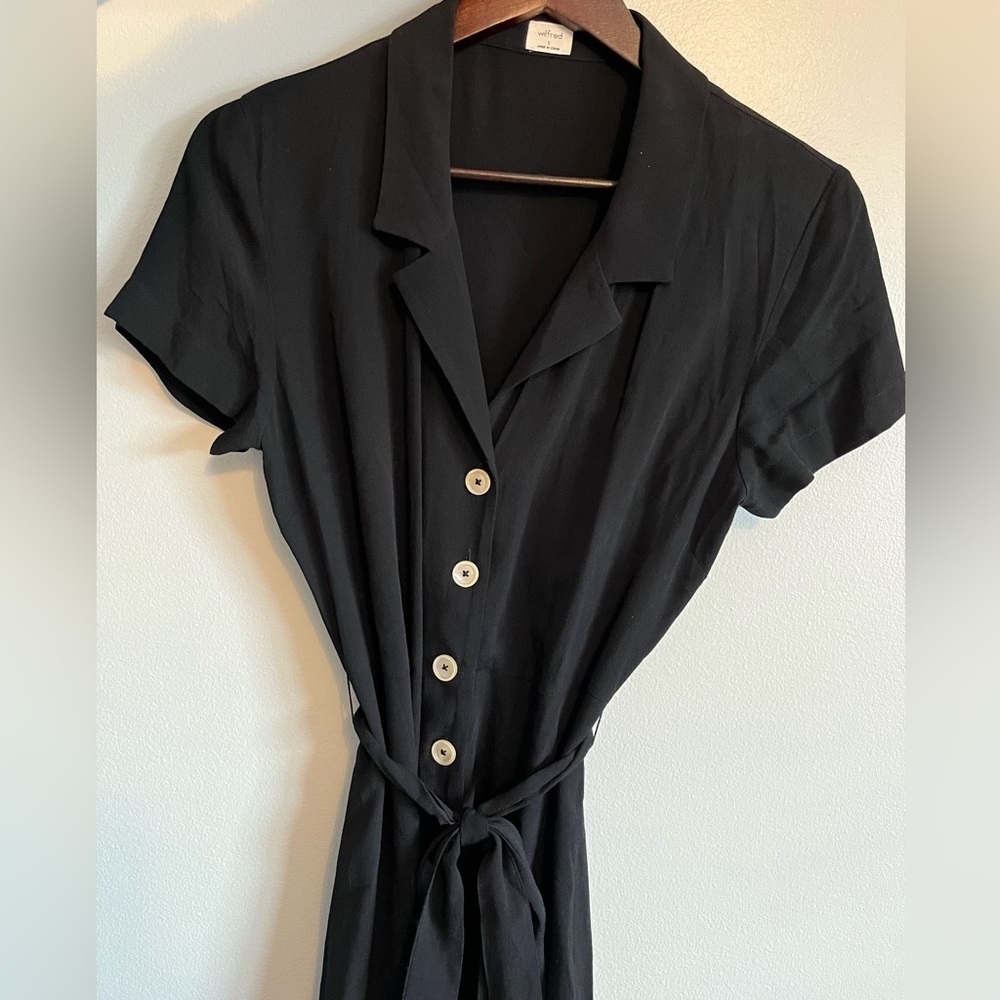 Aritzia Black Short-Sleeve Button Front T-shirt Dress